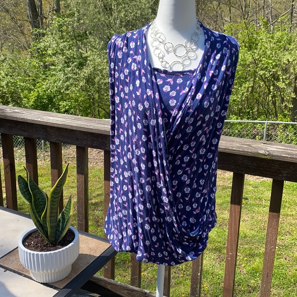 Large sleeveless navy blue with purple flowers
